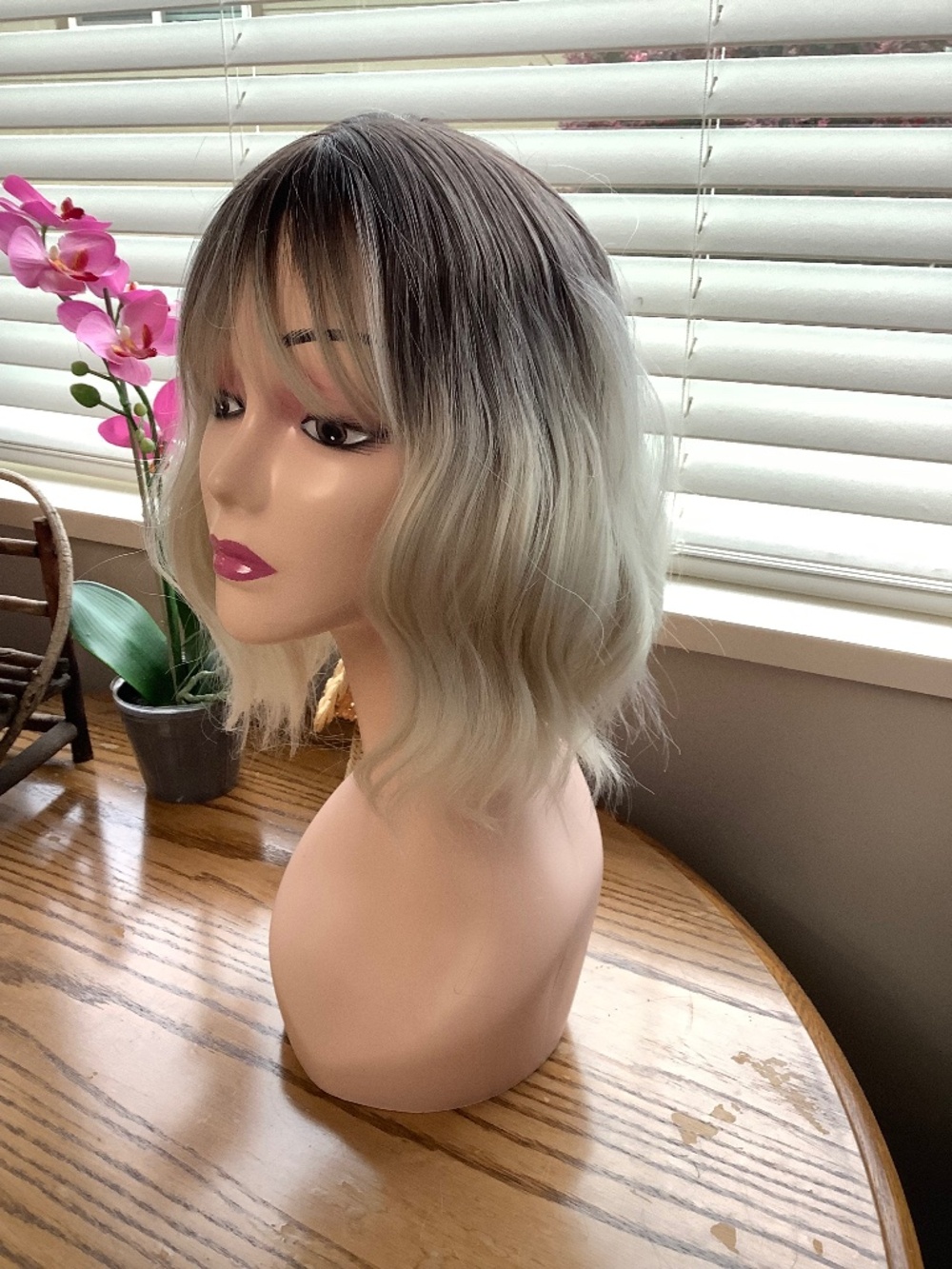 NEW, Platinum, rooted beach waves wig